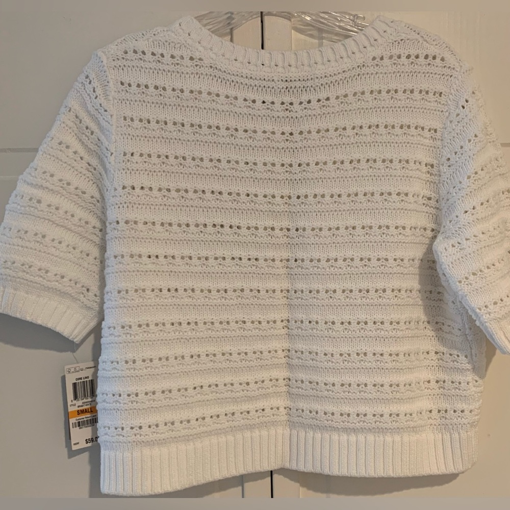 Chart Club Bright White Short Sleeve Cotton Sweater - Picture 4 of 6
